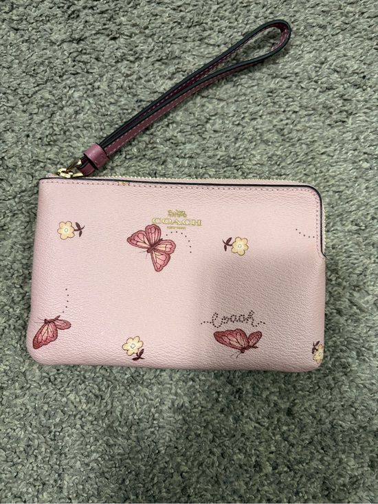 Coach Handbags - Coach Pink Butterfly Floral Leather Wristlet